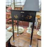 A 19th century painted and gilt chinoiserie decorated hinged top work table, width 50cm, depth 30cm,