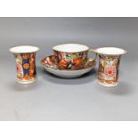 A pair of Chamberlain's Worcester miniature vases and Barr, Flight & Barr Worcester tea cup and