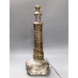 A Cornish serpentine ‘lighthouse’ table lamp 44cm