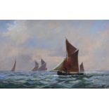 Vic Ellis (1921-1984), oil on canvas board, Sail barges at sea, signed, 44 x 70cm