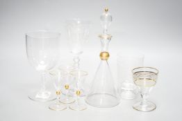 Drinking and other glassware, including an 18th wine glass with an engraved armorial (AF)