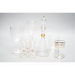 Drinking and other glassware, including an 18th wine glass with an engraved armorial (AF)