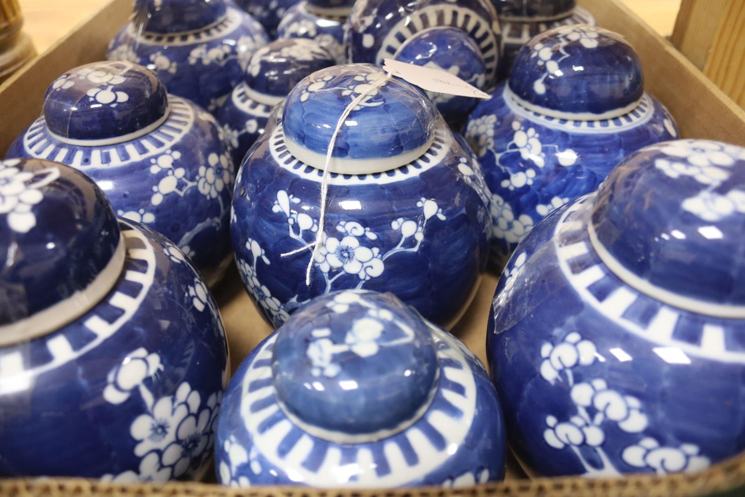 Fourteen Chinese blue and white 'prunus' jars, some with covers - Image 2 of 5