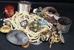 A group of mostly antique minor and costume jewelleryincluding a pearl set gold brooch inset with