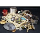 A group of mostly antique minor and costume jewelleryincluding a pearl set gold brooch inset with