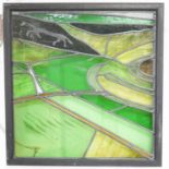 A Stained glass framed panel, 'High and Over', near Alfriston, Sussex 39x37cm excl frame