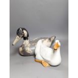 A modern painted decoy duck and a 20th century Chinese ceramic model duck (2) 42cm