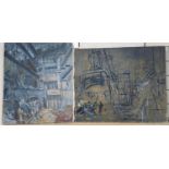 Henry James Neave (1911-1971), two unfinished oil on canvas sketches, Harbour scene and Construction