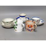 Two 18th century Chinese tea bowls, a 19th century German coffee can and saucer, a Spode coffee
