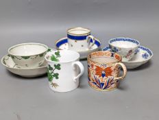 Two 18th century Chinese tea bowls, a 19th century German coffee can and saucer, a Spode coffee