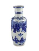 A Chinese blue and white rouleau vase, 19th centurypainted with the figures of Emperor Minghuang and