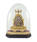 A 19th century French ormolu and Sevres style porcelain mantel clockof architectural form with urn