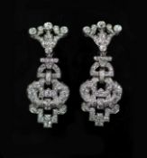 A cased pair of Victorian pierced platinum and old round cut diamond cluster set drop earrings,of