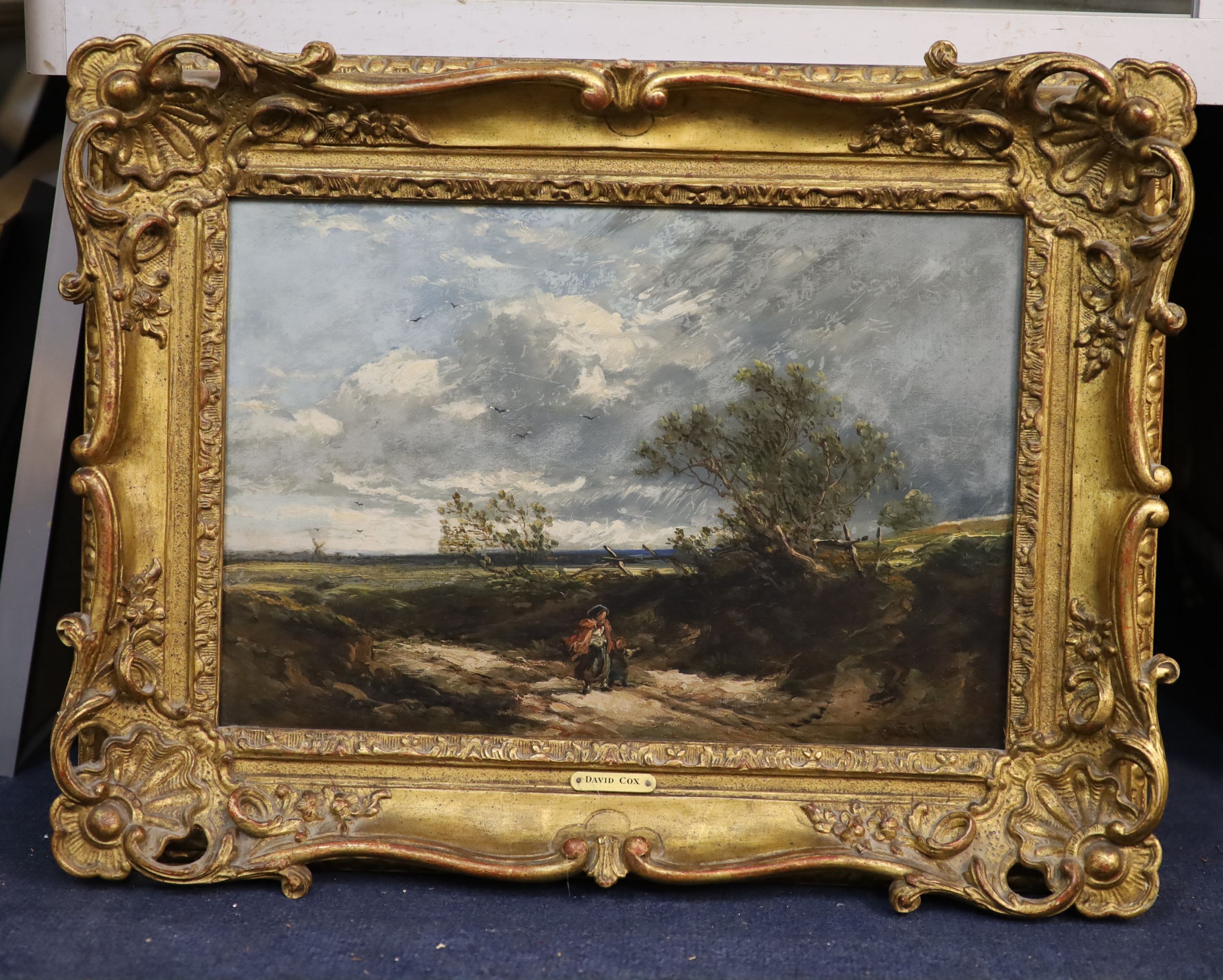 David Cox (1783-1859) Blustery landscapeoil on canvassigned and dated ..25 x 37cm - Image 2 of 3