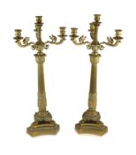 A pair of 19th century French Empire style ormolu candelabrawith acanthus scroll branches, tapered