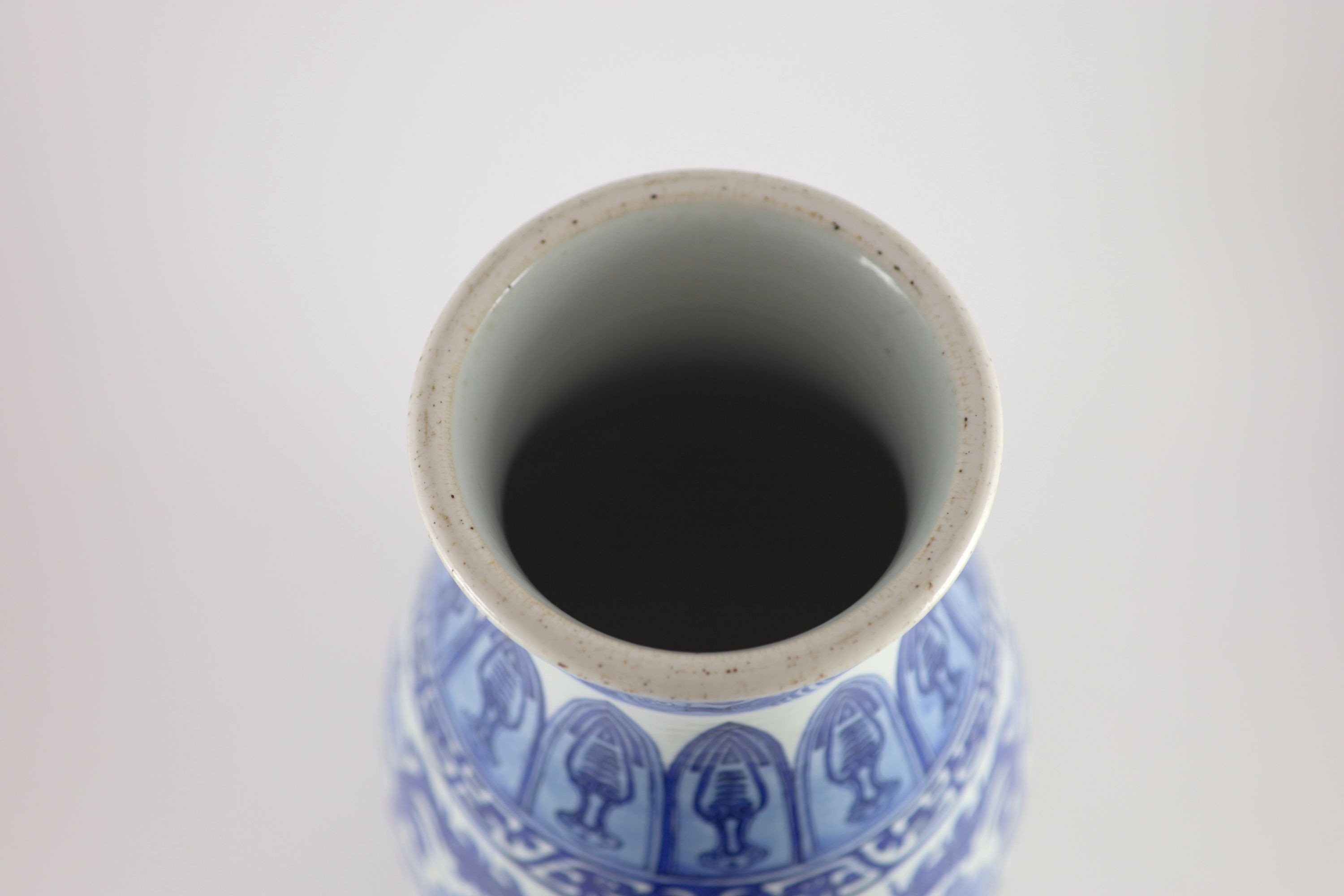 A Chinese archaistic blue and white pear-shaped vase, Qianlong mark but 19th century,finely - Image 3 of 4