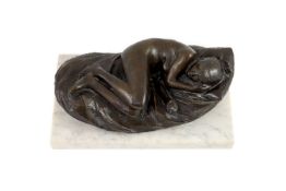 § James W. Butler. RA., A bronze model of a sleeping girl,signed in the bronze and dated '77, on