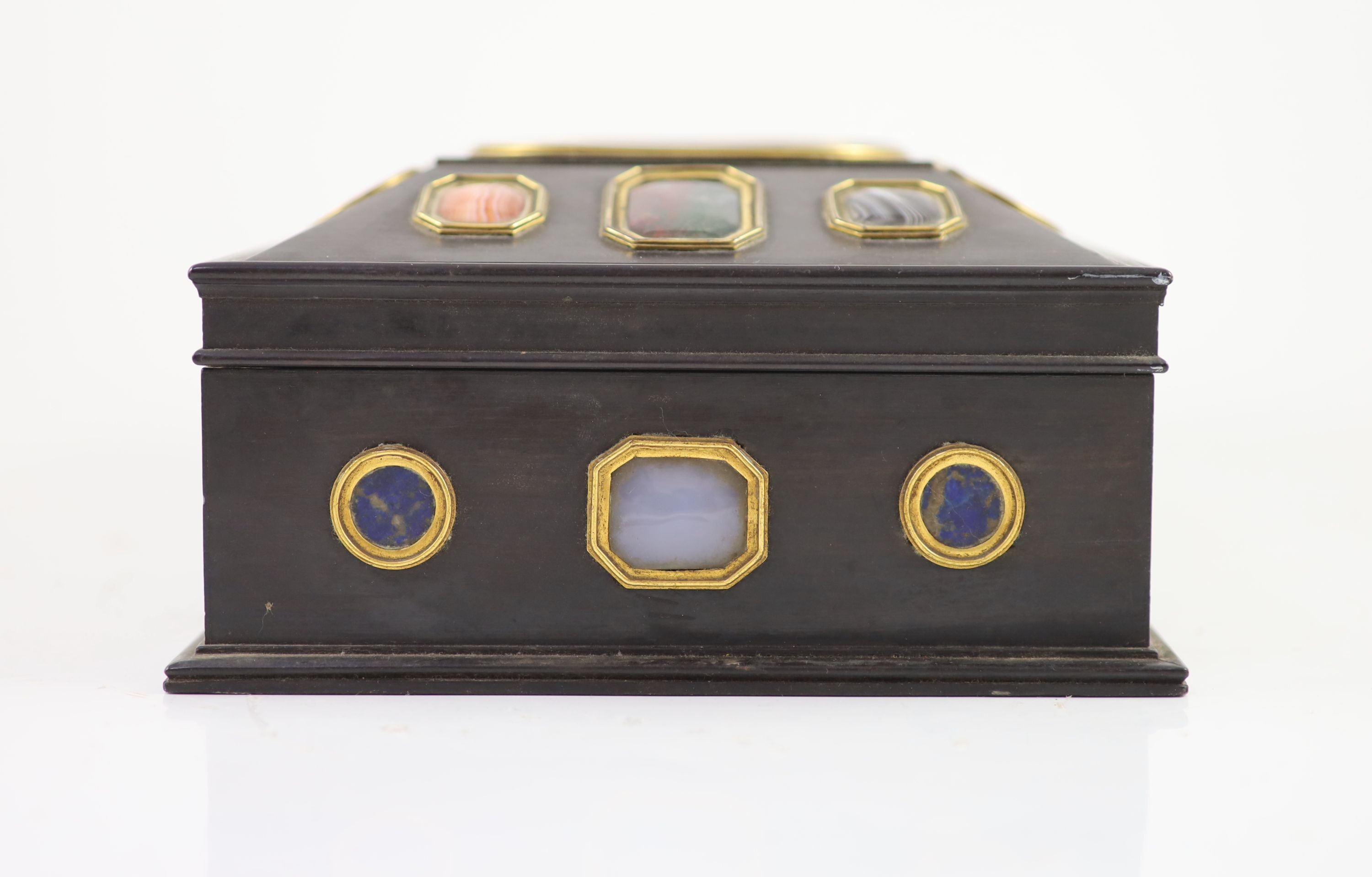 A late George III Grand Tour Souvenir ebony work boxapplied with assorted hardstones including - Image 7 of 8