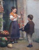 John Bagnold Burgess (1830-1897) The Fruit SellerOil on canvasSigned and dated 187540 x 30cm.