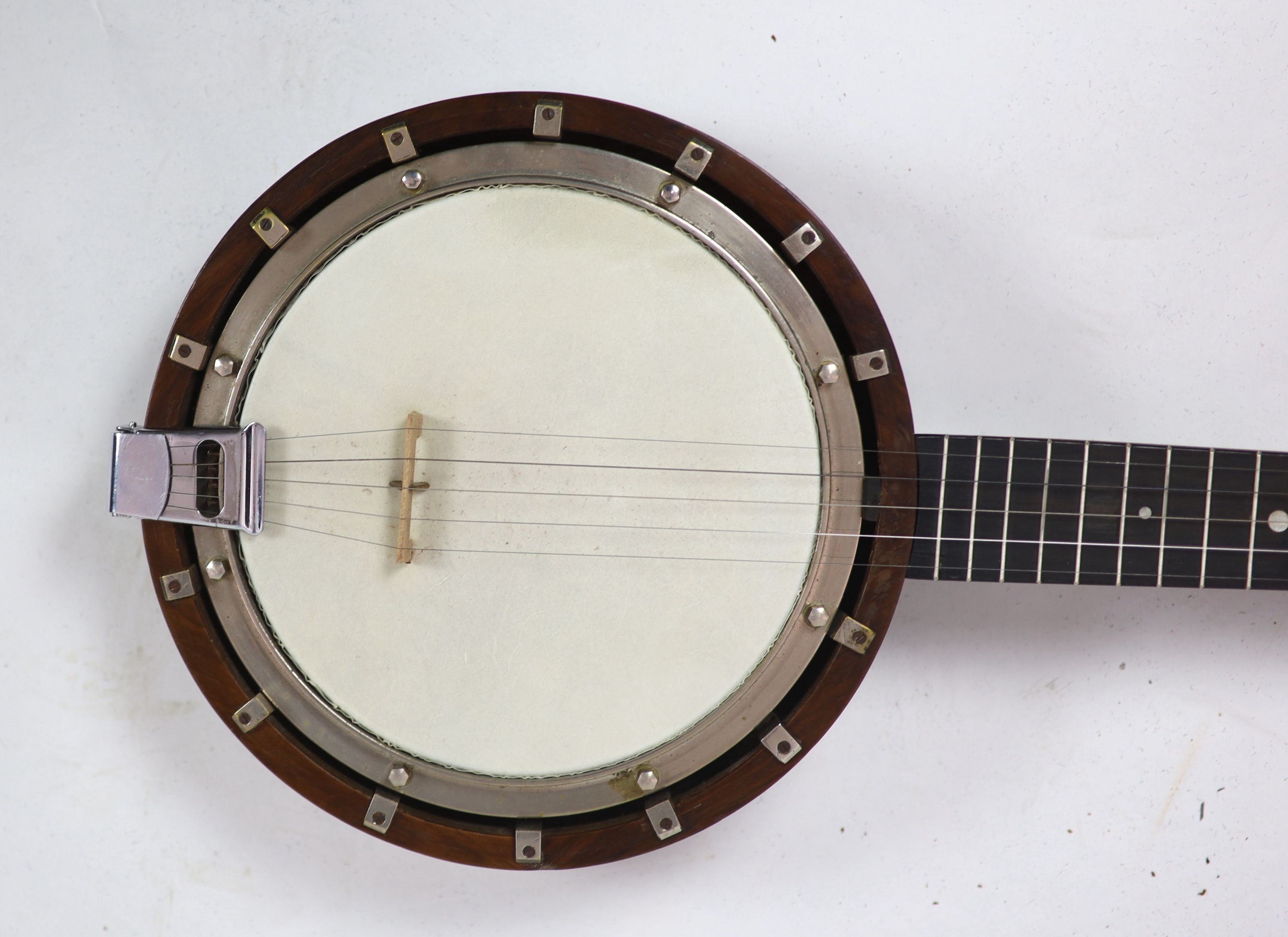 A Clifford Essex banjowith rosewood case and inlaid ebony fret board, nut to bridge 25 inches, 22 - Image 5 of 7