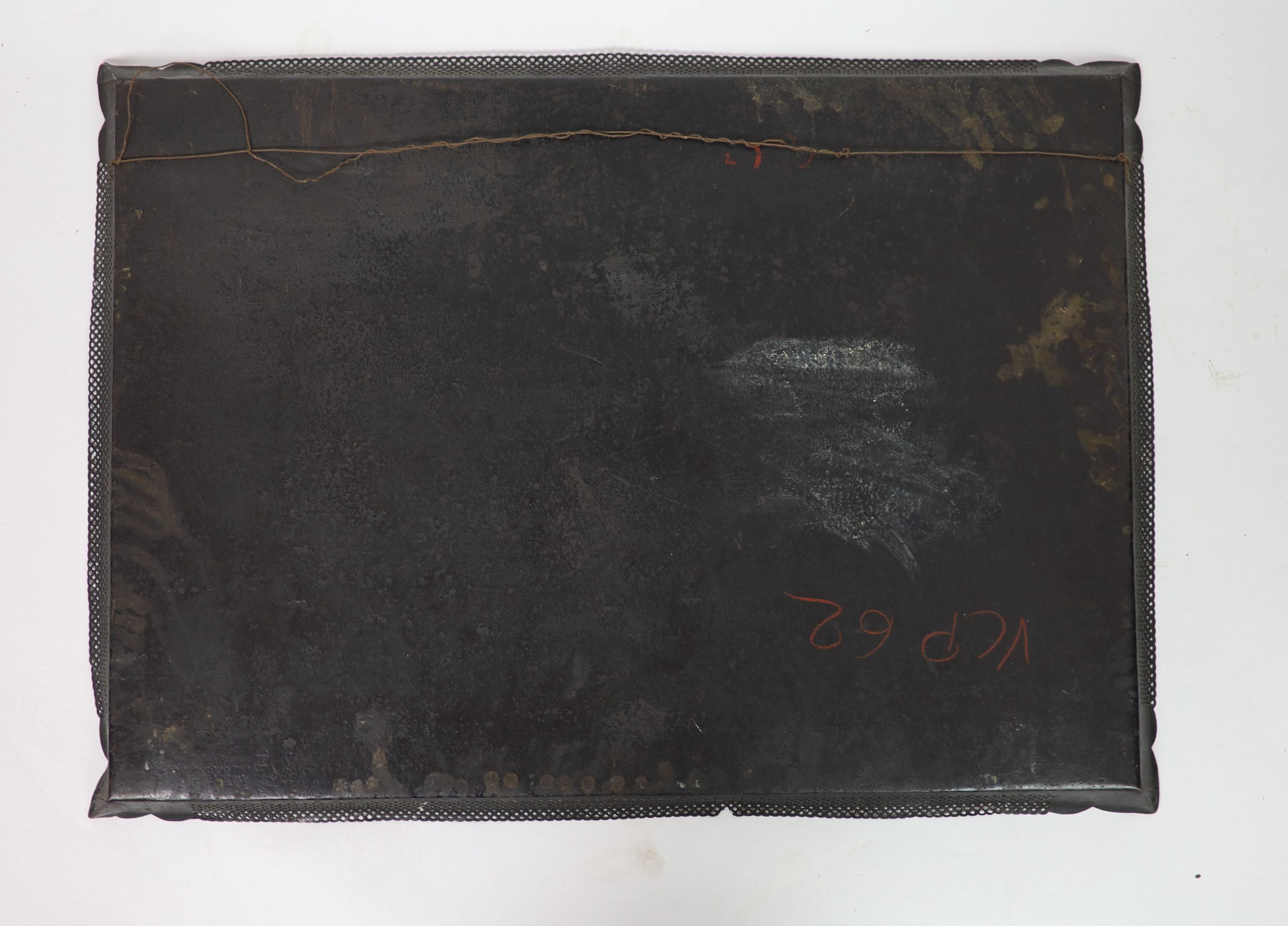 A late 18th century Pontypool japanned tinplate gallery tray painted with ‘Garrick between Comedy - Image 3 of 3