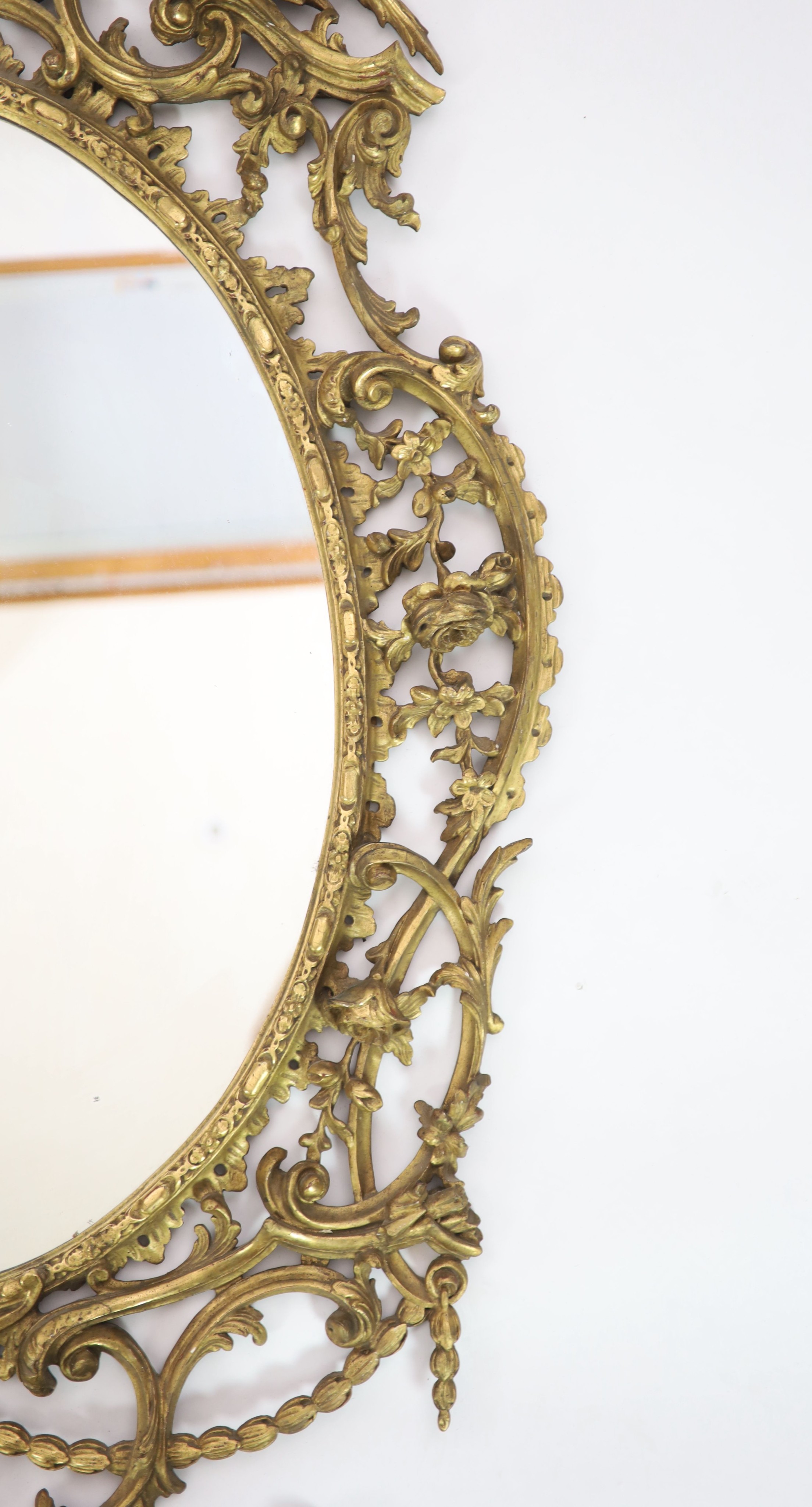 A 19th century Chippendale style gilt and gesso wall mirrorwith ornate foliate scroll frame capped - Image 5 of 5