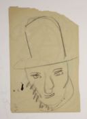 Henri Gaudier-Brzeska (1891-1915) Head of a man wearing a hat, an abstract sketch in inkCharcoal