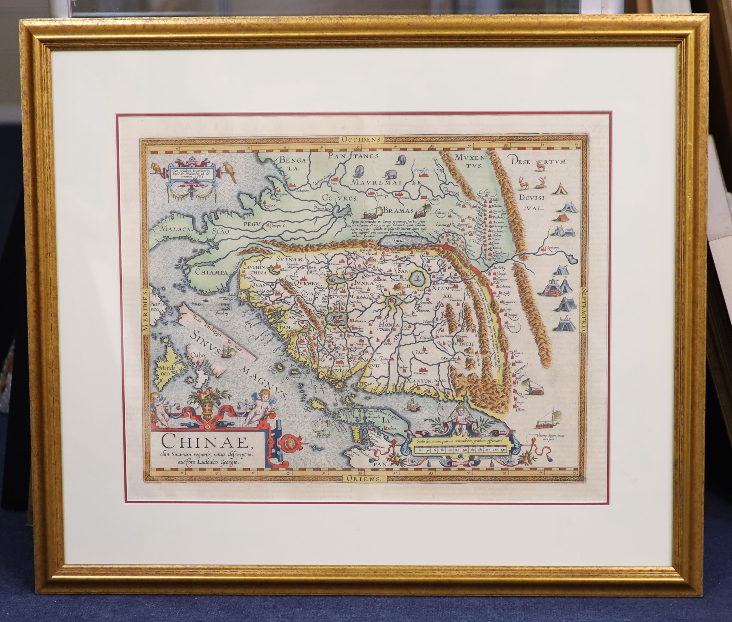 Ortellius after Ludovicus Georgius Map of China, 1584coloured engravingChinae, olim Sinarum - Image 2 of 3