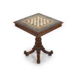 A William IV rosewood and pietra dura games table,the square top with inlaid hardstone chessboard