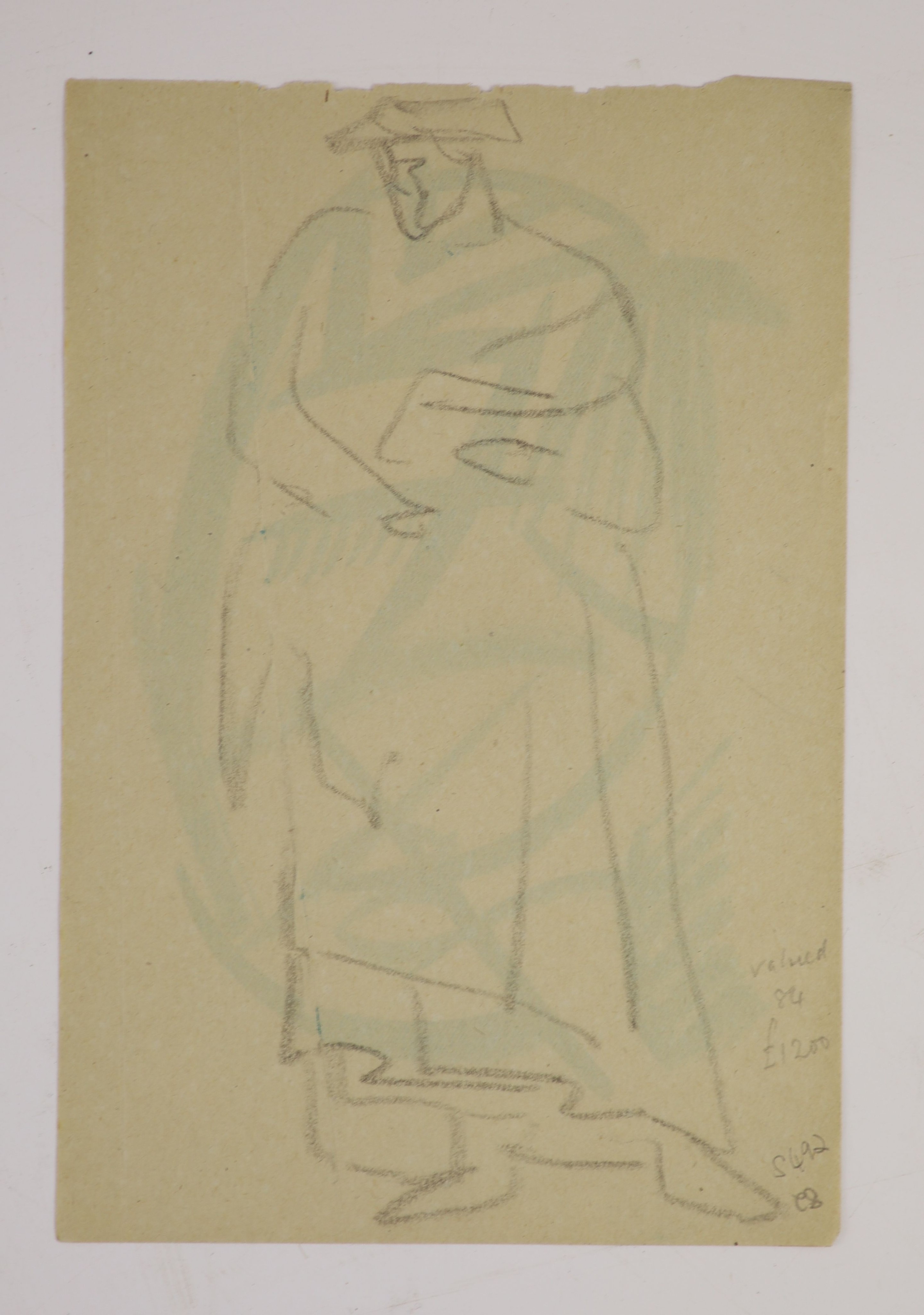 Henri Gaudier-Brzeska (1891-1915) Standing figure wearing a long cloak, abstract in green