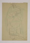 Henri Gaudier-Brzeska (1891-1915) Standing figure wearing a long cloak, abstract in green