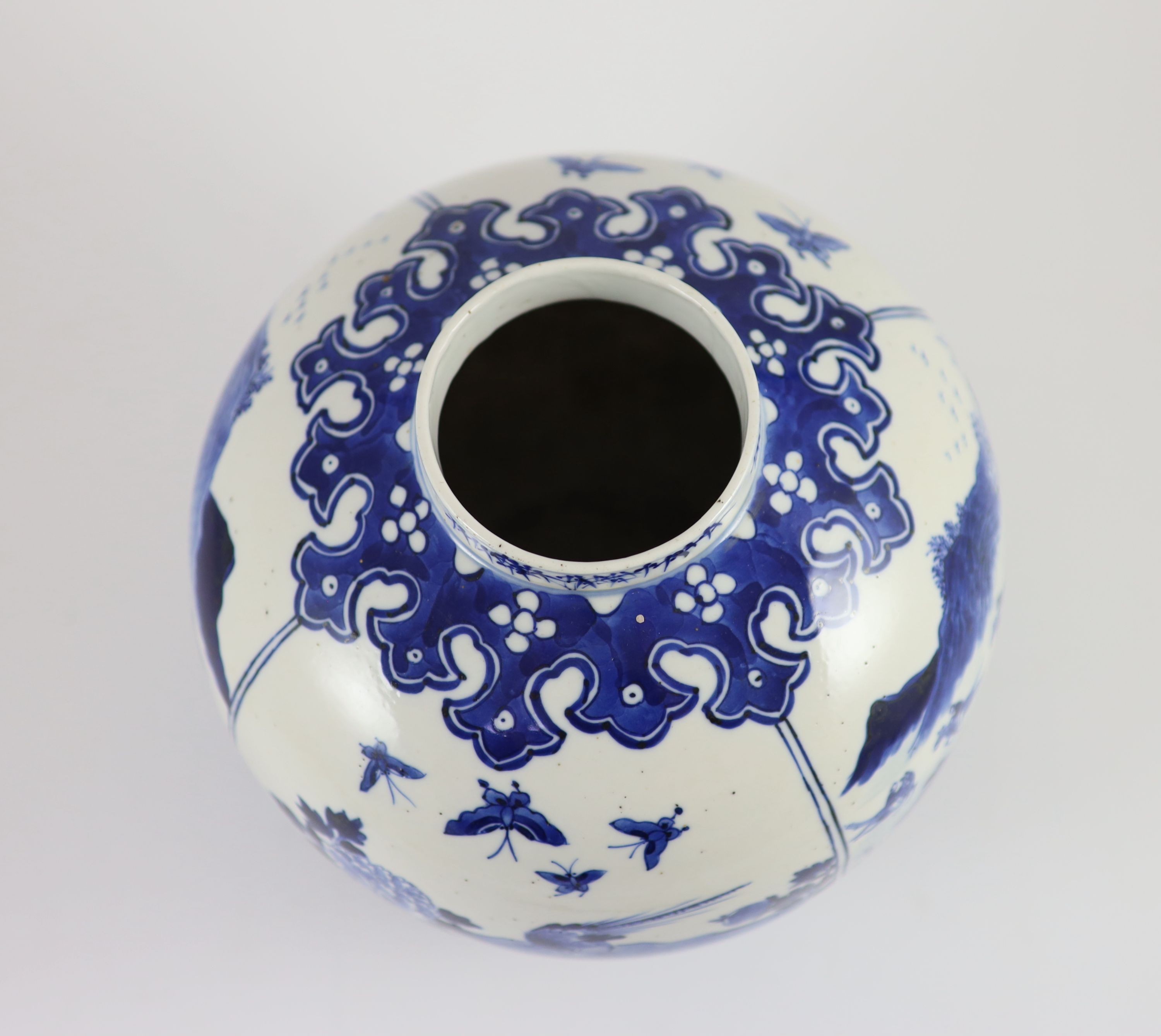 A Chinese blue and white ovoid jar, 19th century,the panels painted with figures riding on horseback - Image 3 of 4