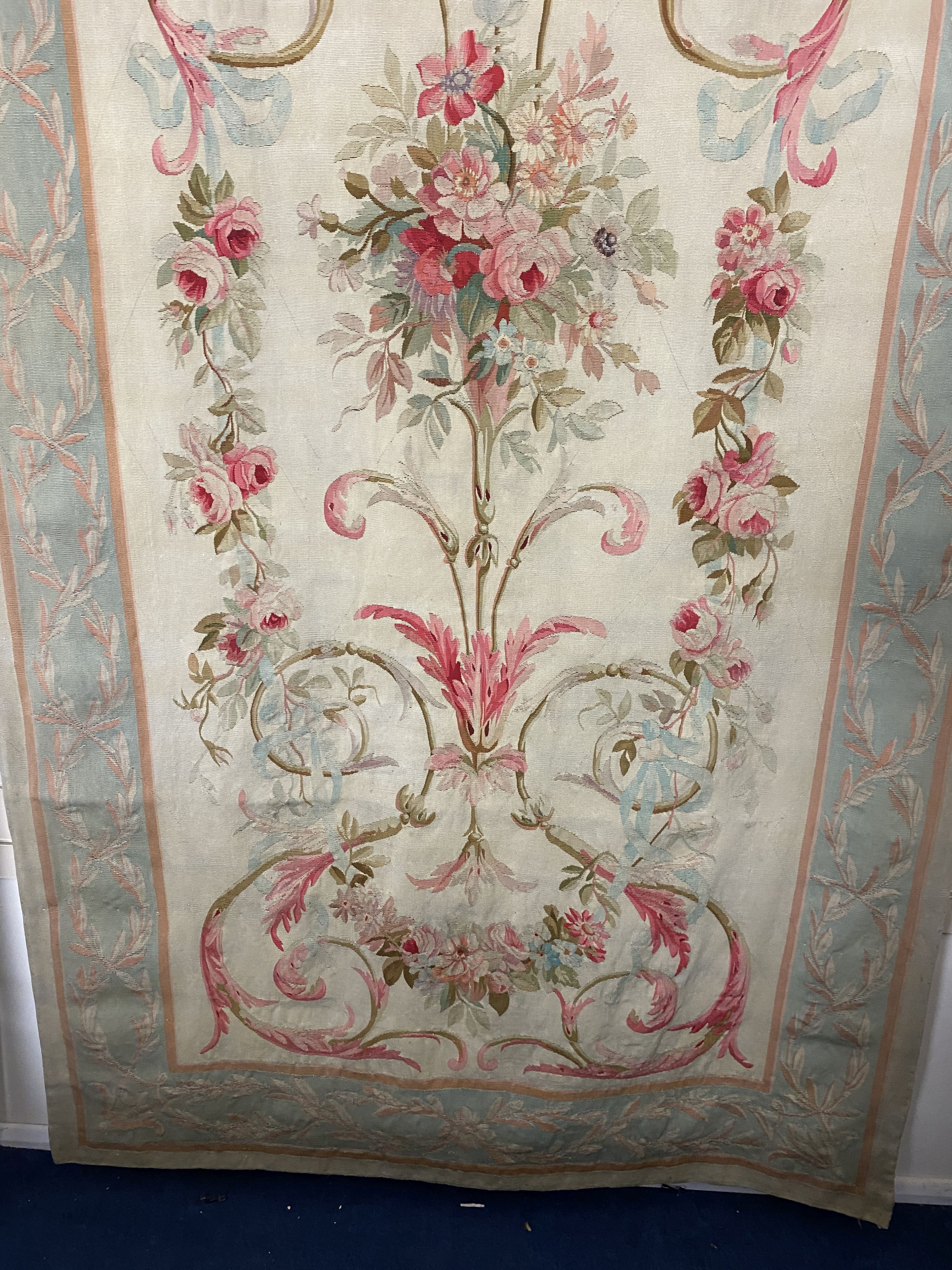 A large 19th century Aubusson entre fenetre tapestry wall panel,woven with a vase of flowers - Image 5 of 6