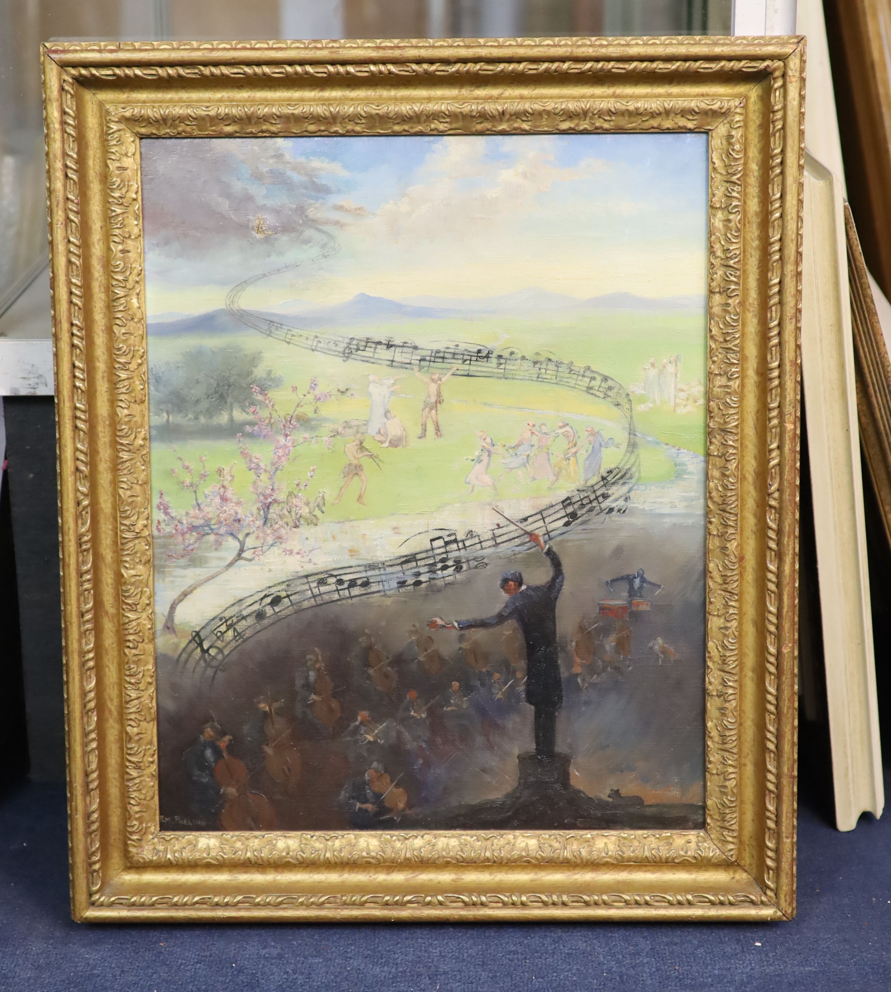 Phyllis M Pulling (1892-1949) 'Pastoral Symphony'oil on canvassigned, RI Exhibition label verso51 - Image 2 of 3