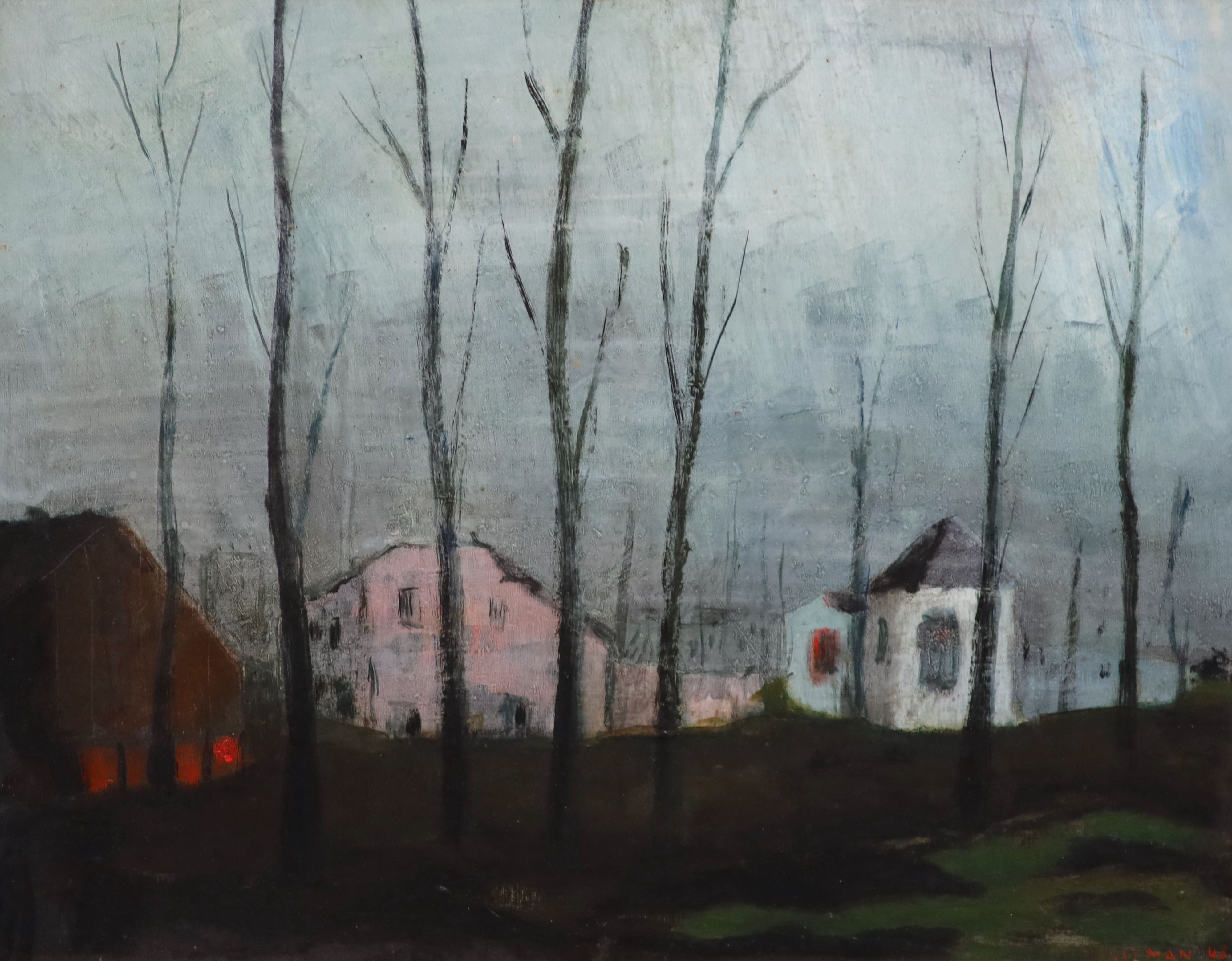 § Fred Uhlman (1901-1985) Trees and houses at duskoil on board cardsigned and dated '4538 x 48cm