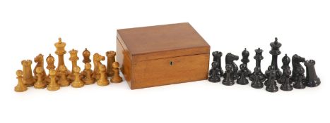 A Jaques of London 4 1/2 inch club size Staunton pattern chess setin lead weighted boxwood and