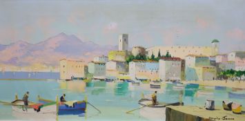 § Cecil Rochfort D'Oyly John (1906-1993) Cannes Bay, French Riviera, Esterel Mountains behindoil