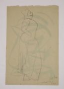 Henri Gaudier-Brzeska (1891-1915) Standing woman in profile, an abstract sketch to verso, in green