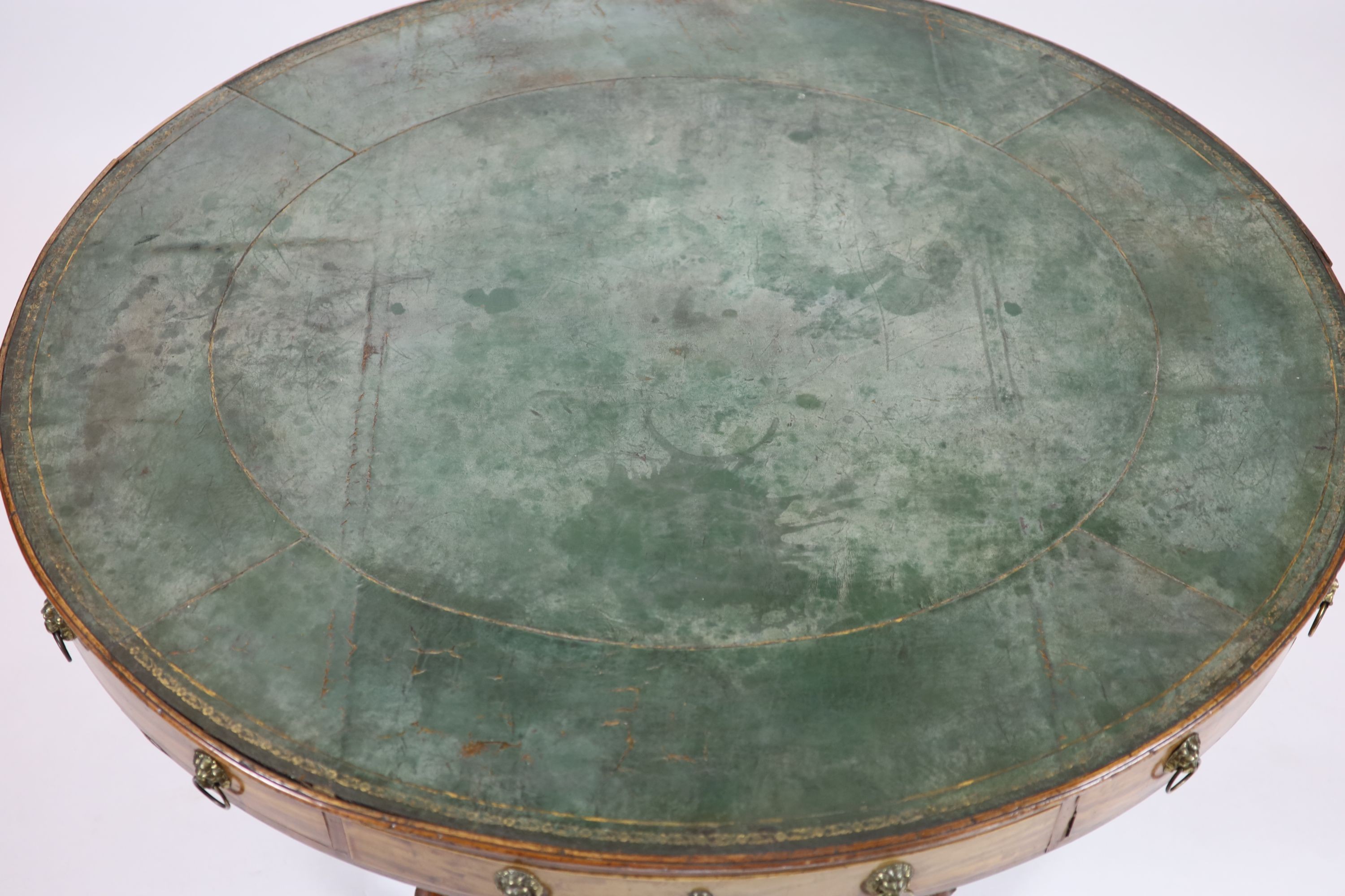 A Regency mahogany oval topped library table,with tooled green leather inset top and four freize - Image 3 of 4