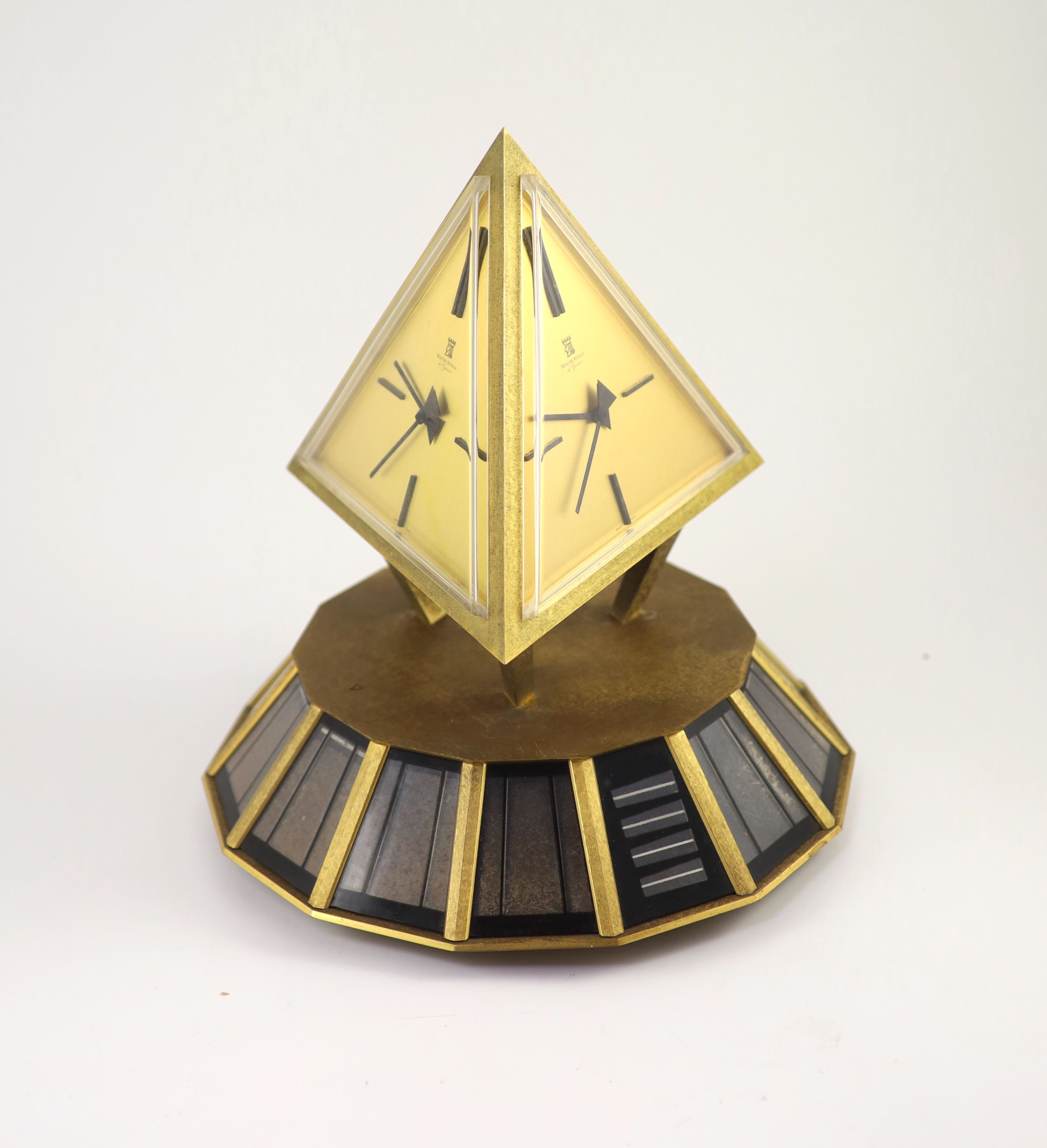 A 1960's Montre Royale de Geneva gilt bronze solar powered timepiece,with three triangular dials - Image 2 of 3