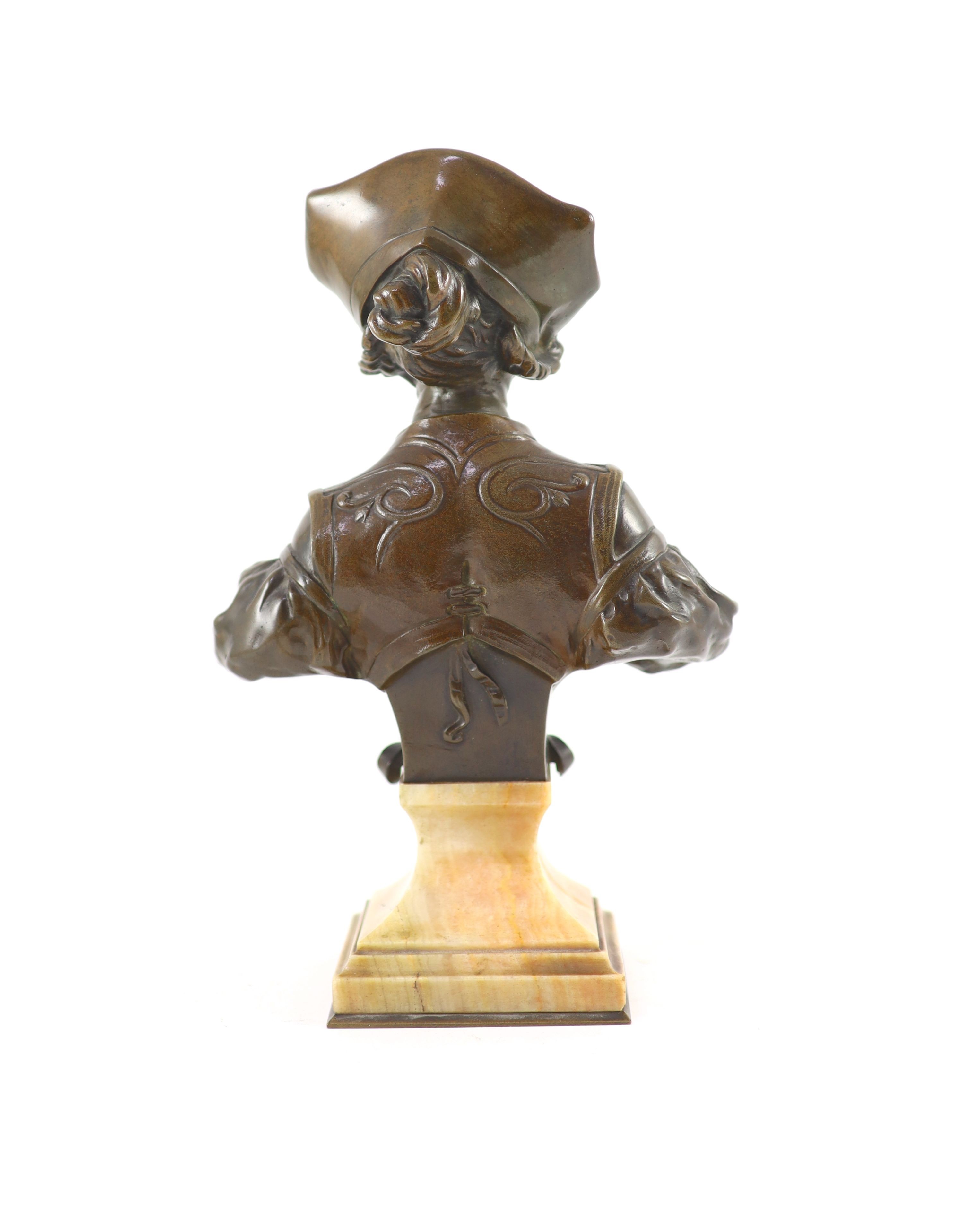 Francois Alphonse Piquemal (1869-1911) a French bronze and ivory bust of a medieval lady, c.1900, - Image 3 of 5