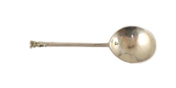 A mid 17th century silver seal top spoon,16.6cm, 38 grams, indistinct marks.