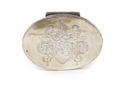 An early George I Britannia standard silver oval snuff box,with hinged cover and ornate engraved