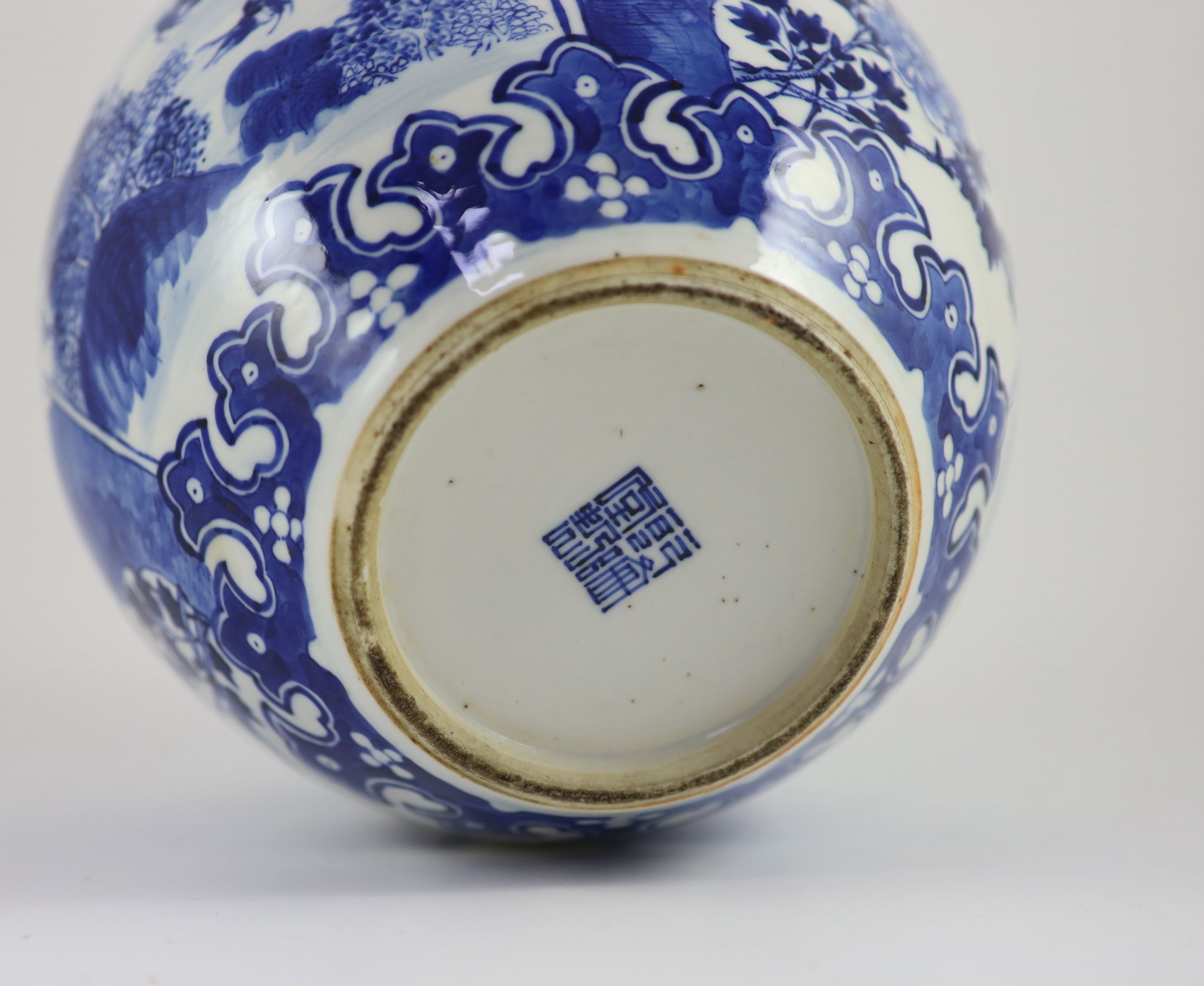 A Chinese blue and white ovoid jar, 19th century,the panels painted with figures riding on horseback - Image 4 of 4