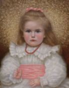 E.B. circa 1900 Portrait of a girl wearing a pink bowoil on canvasmonogrammed43 x 35cm