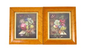 A pair of Derby porcelain plaques, attributed to Thomas Steele, c.1815,each painted with a basket of