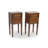 A pair of 18th century Italian Milanese walnut and marquetry neo-classical 'Comodini' in the