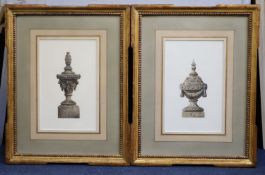 19th century English School Studies of stone garden urns from Ven House, Somerset and Bow Woodpair