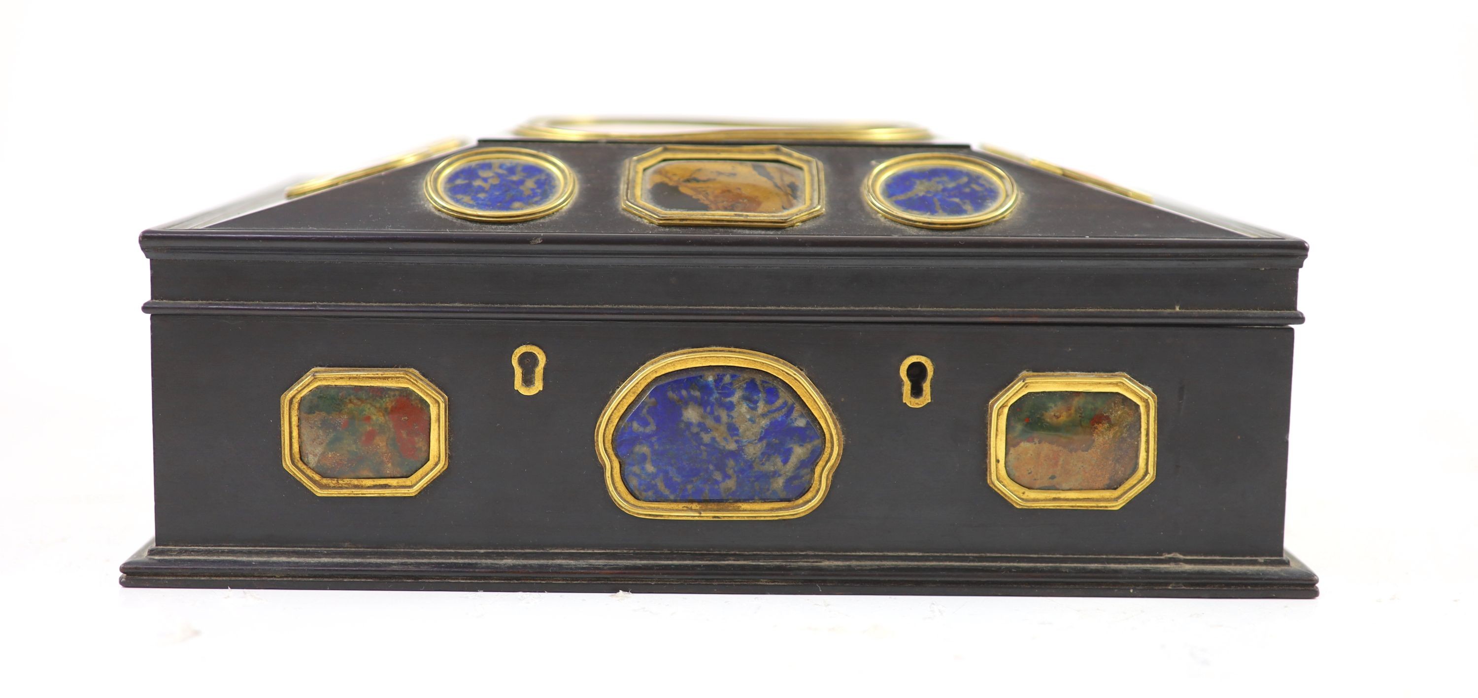 A late George III Grand Tour Souvenir ebony work boxapplied with assorted hardstones including - Image 2 of 8
