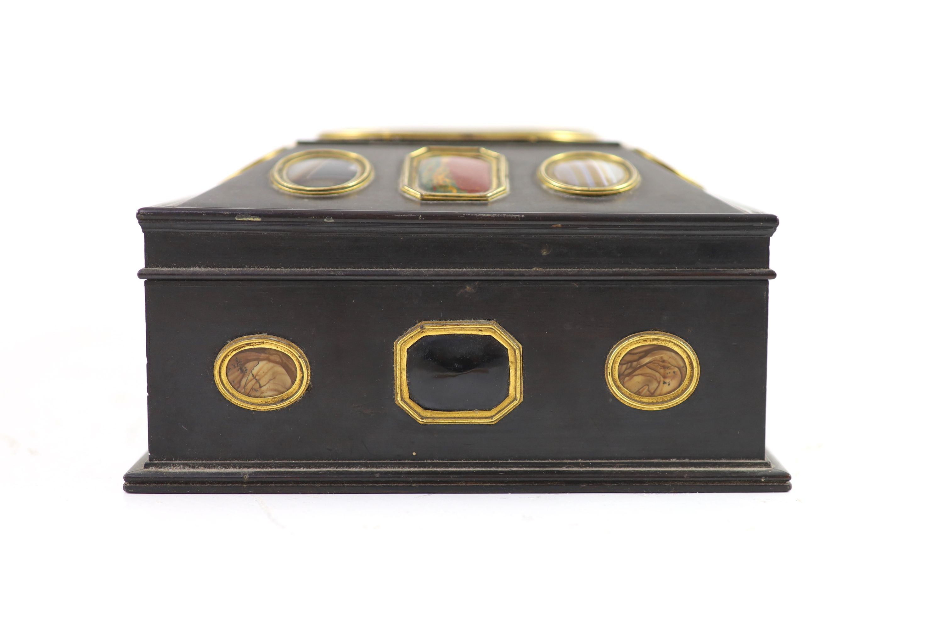 A late George III Grand Tour Souvenir ebony work boxapplied with assorted hardstones including - Image 5 of 8